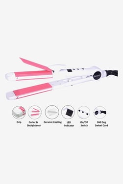 Kemei KM-6878 Hair Straightener (Pink & White)