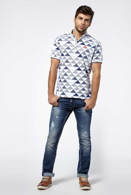 Killer White Printed Polo T-shirt Killer White Printed Polo T-shirt