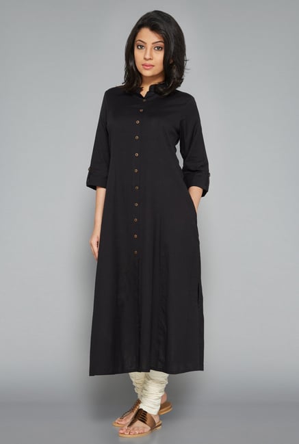 Utsa Black Fab Front Open Kurta Utsa Black Fab Front Open Kurta