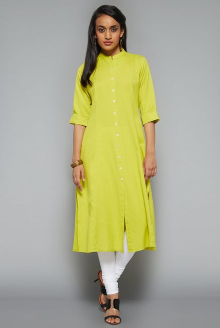 Utsa Lime Fab Front Open Kurta Utsa Lime Fab Front Open Kurta