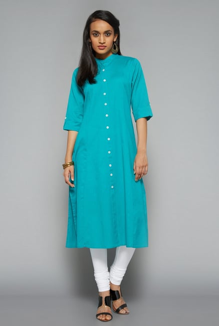 Utsa Turquoise Fab Front Open Kurta Utsa Turquoise Fab Front Open Kurta