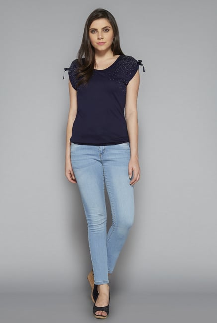 LOV Navy Shimmer Blouse LOV Navy Shimmer Blouse