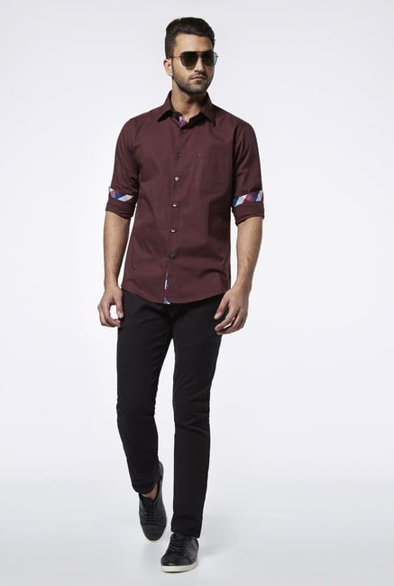 Provogue Maroon Regular Fit Shirt Provogue Maroon Regular Fit Shirt