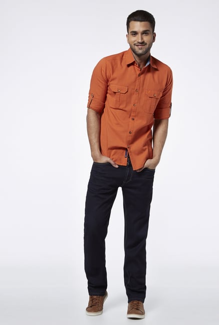 Provogue Orange Slim Fit Cotton Shirt Provogue Orange Slim Fit Cotton Shirt