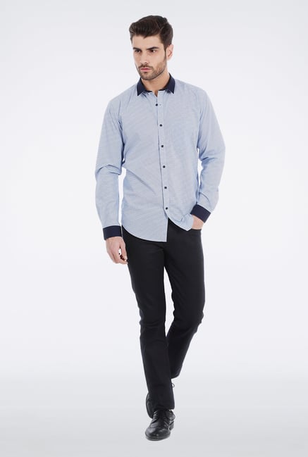 Basics Blue Micro Printed Formal Shirt Basics Blue Micro Printed Formal Shirt