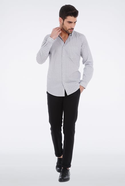 Basics White Printed Formal Shirt Basics White Printed Formal Shirt