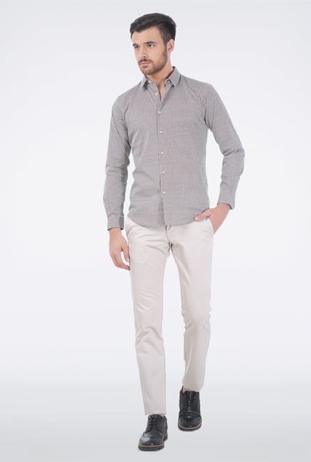 Basics Grey Circular Printed Shirt Basics Grey Circular Printed Shirt
