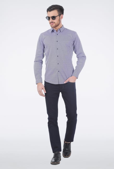 Basics Blue Circular Printed Formal Shirt Basics Blue Circular Printed Formal Shirt