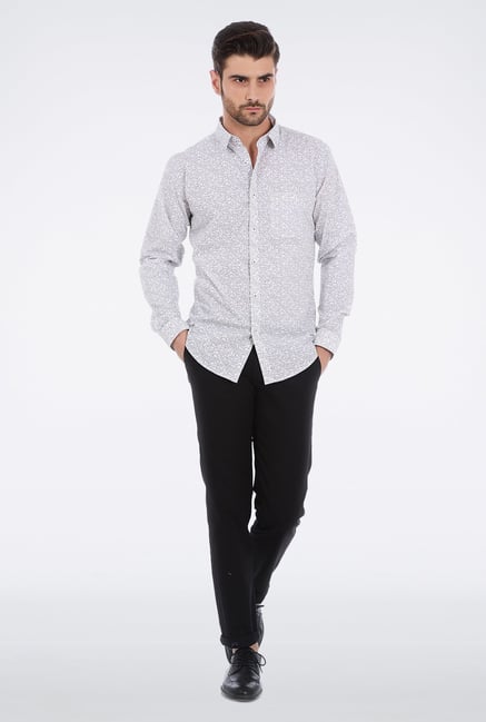 Basics Grey Floral Print Formal Shirt Basics Grey Floral Print Formal Shirt