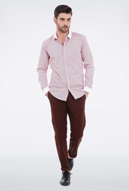 Basics Red Printed Formal Shirt Basics Red Printed Formal Shirt