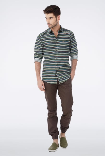 Basics Green Printed Casual Shirt Basics Green Printed Casual Shirt