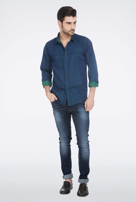 Basics Blue Casual Denim Shirt Basics Blue Casual Denim Shirt