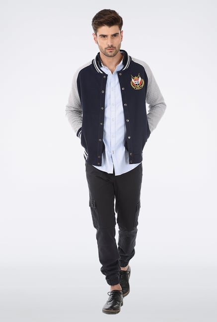 Basics Navy Cotton Casual Jacket Basics Navy Cotton Casual Jacket