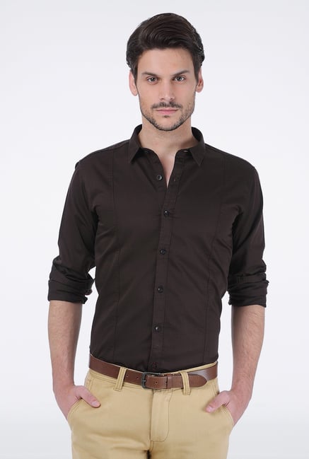 Basics Brown Slim Fit Shirt Basics Brown Slim Fit Shirt