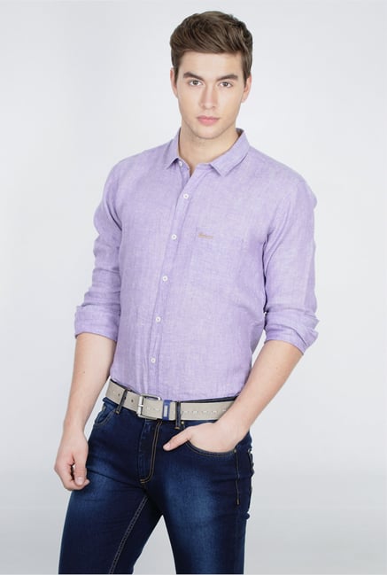 Basics Purple Full Sleeve Linen Shirt Basics Purple Full Sleeve Linen Shirt