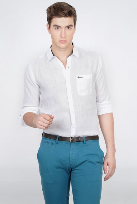 Basics White Slim Fit Linen Shirt Basics White Slim Fit Linen Shirt