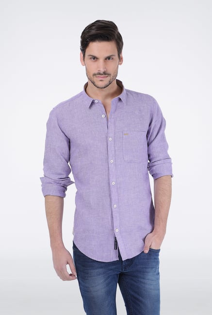 Basics Purple Chambray Linen Shirt Basics Purple Chambray Linen Shirt