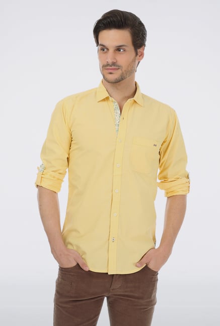 Basics Yellow Cotton Casual Shirt Basics Yellow Cotton Casual Shirt