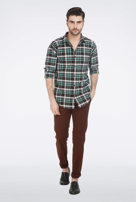 Basics Brown Plaid Casual Shirt Basics Brown Plaid Casual Shirt