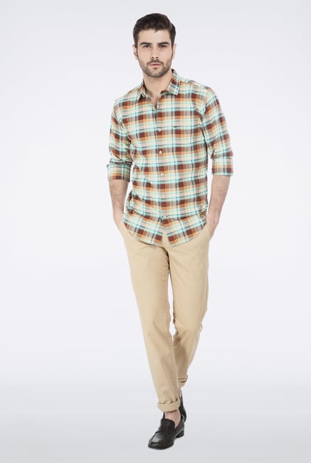 Basics Mink Brown Checkered Shirt Basics Mink Brown Checkered Shirt
