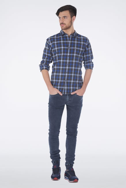 Basics Blue Checkered Shirt Basics Blue Checkered Shirt