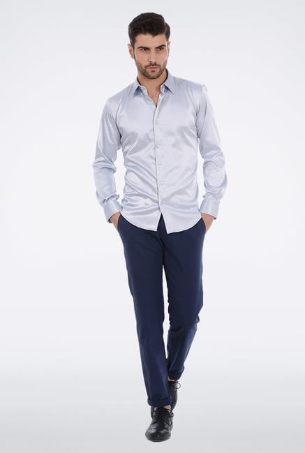 Basics Light Grey Slim Fit Formal Shirt Basics Light Grey Slim Fit Formal Shirt