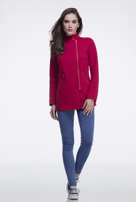 Femella Maroon Casual Zip Up Jacket Femella Maroon Casual Zip Up Jacket