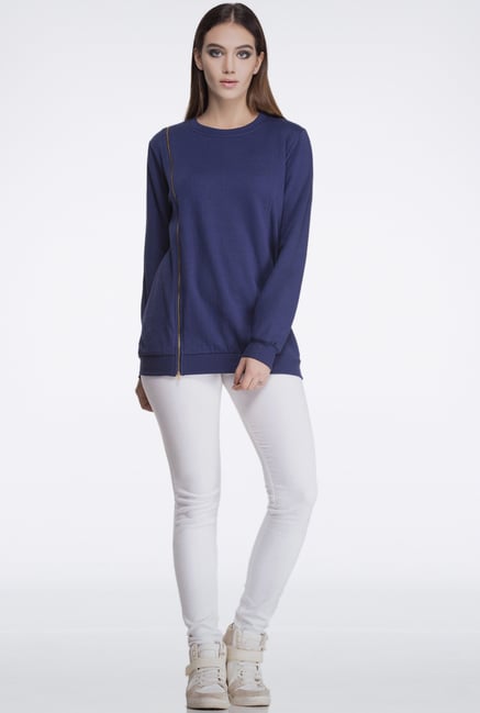 Femella Navy Oversized Zipper Sweatshirt Femella Navy Oversized Zipper Sweatshirt