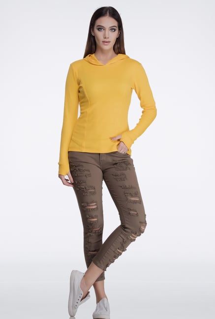 Femella Yellow Cotton Hoodie Femella Yellow Cotton Hoodie
