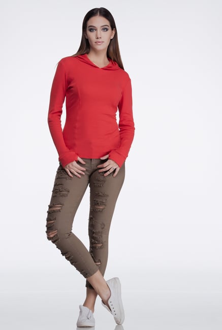 Femella Red Rib Hoodie Femella Red Rib Hoodie