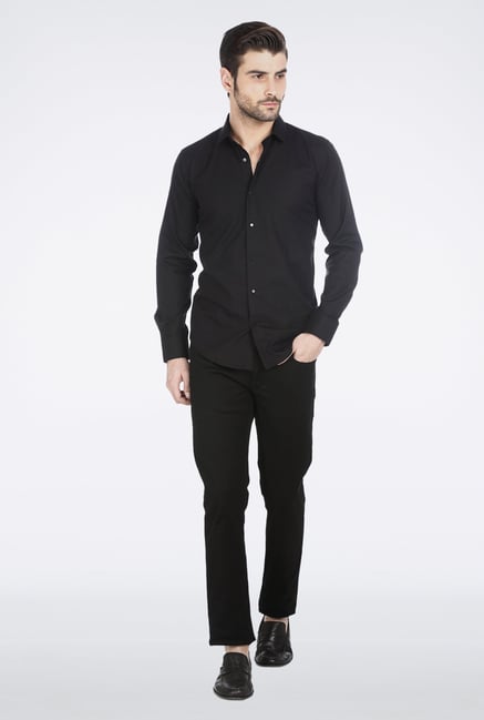 Basics Black Self Print Formal Shirt Basics Black Self Print Formal Shirt