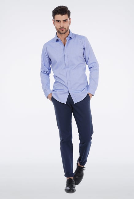 Basics Blue Dobby Weave Shirt Basics Blue Dobby Weave Shirt