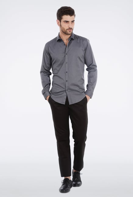 Basics Grey Micro Checkered Shirt Basics Grey Micro Checkered Shirt
