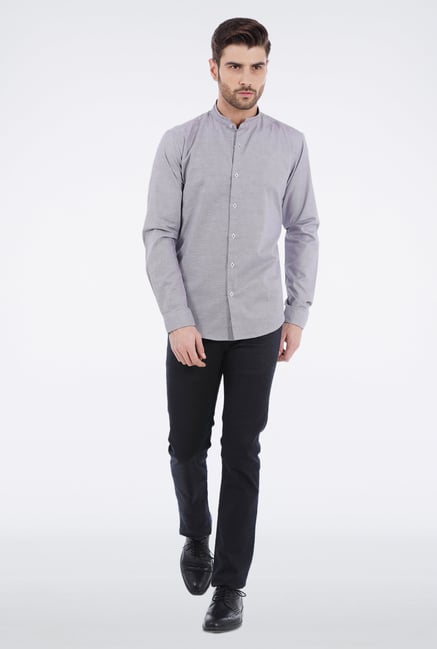 Basics Grey Mandarin Collar Formal Shirt Basics Grey Mandarin Collar Formal Shirt