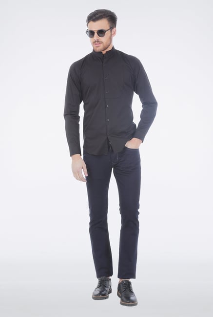 Basics Black Mandarin Collar Shirt Basics Black Mandarin Collar Shirt
