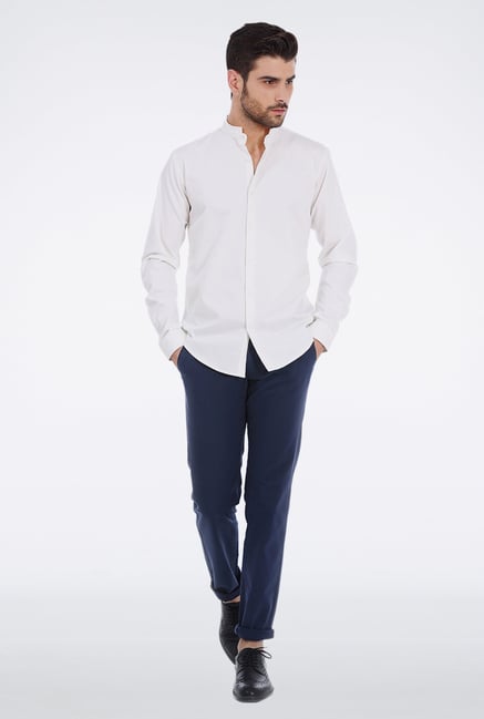 Basics White Mandarin Collar Formal Shirt Basics White Mandarin Collar Formal Shirt