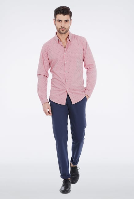 Basics Red Jacquard Formal Shirt Basics Red Jacquard Formal Shirt