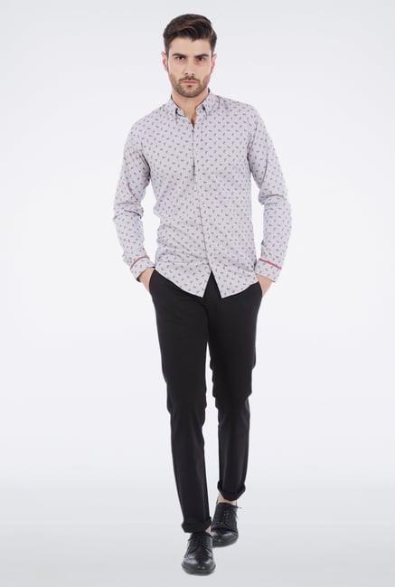 Basics Ash Grey Paisley Printed Formal Shirt Basics Ash Grey Paisley Printed Formal Shirt