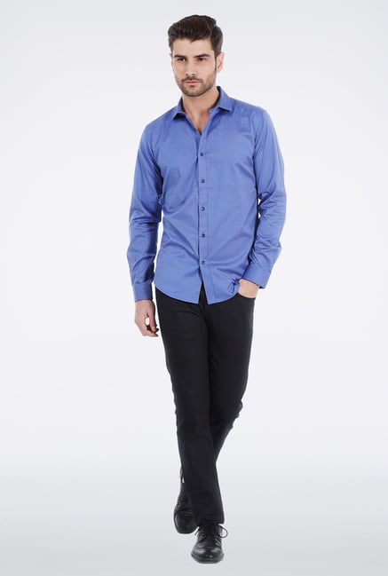Basics Blue Micro Checkered Formal Shirt Basics Blue Micro Checkered Formal Shirt