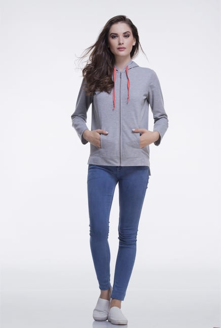 Femella Grey Cotton Hooded Jacket Femella Grey Cotton Hooded Jacket
