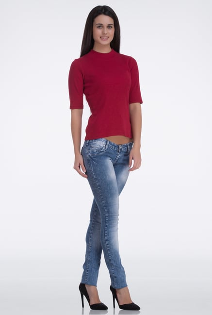 Femella Maroon High Neck Top Femella Maroon High Neck Top