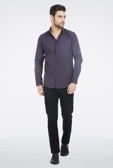 Basics Navy Printed Formal Shirt Basics Navy Printed Formal Shirt