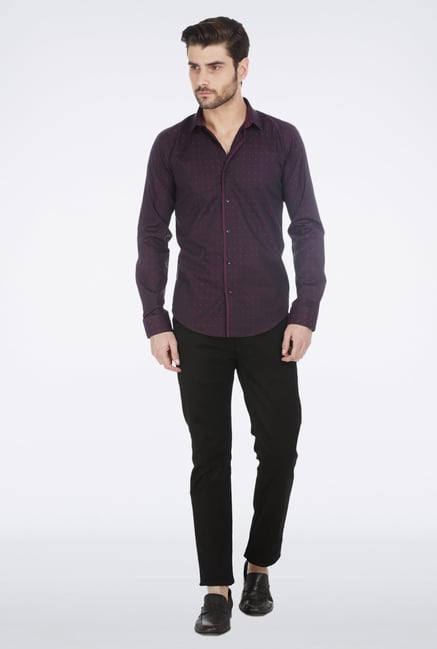 Basics Purple Jacquard Formal Shirt Basics Purple Jacquard Formal Shirt
