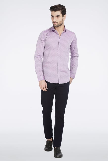 Basics Purple Floral Print Formal Shirt Basics Purple Floral Print Formal Shirt