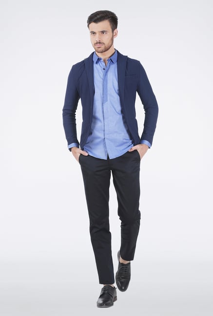 Basics Blue Slim Fit Formal Shirt Basics Blue Slim Fit Formal Shirt
