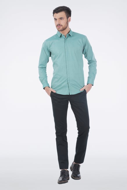 Basics Green Slim Fit Formal Shirt Basics Green Slim Fit Formal Shirt