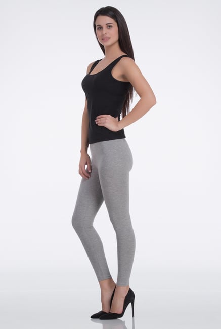 Femella Light Grey Skinny Fit Cotton Leggings Femella Light Grey Skinny Fit Cotton Leggings