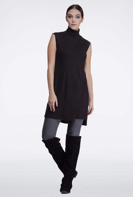 Femella Black Side Slit Cover Up Cardigan Femella Black Side Slit Cover Up Cardigan