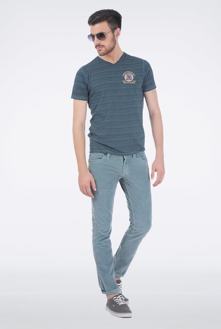 Basics Green Corduroy Casual Trouser Basics Green Corduroy Casual Trouser