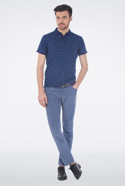 Basics Blue Corduroy Casual Trouser Basics Blue Corduroy Casual Trouser
